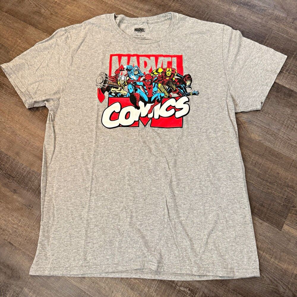Marvel Spider-Man Iron Man Graphic Print Gray Men's L Short Sleeve Crew Tee